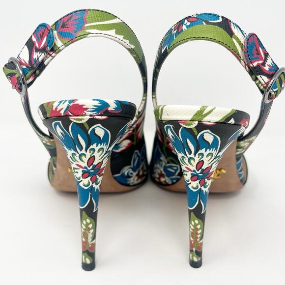 Prada Floral Leather Slingback Shoes - Picture 8 of 13